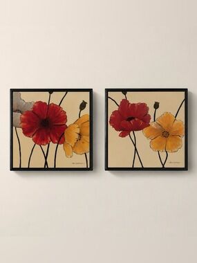 Carol Robinson Poppies Art Tiles  set of 2 6”x6”